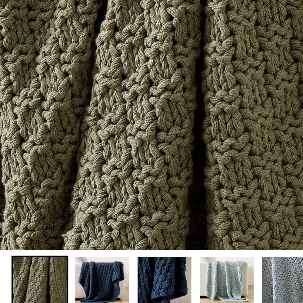 Pottery Barn Boston Throw Blanket Chunky Knit Loden Green NWT